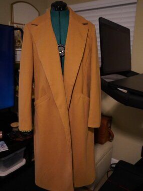 Camel Long Open-Front Trench Coat
